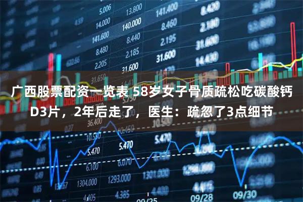 广西股票配资一览表 58岁女子骨质疏松吃碳酸钙D3片，2年后走了，医生：疏忽了3点细节